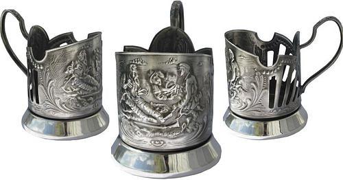 Подстаканник никелир. с чернью Охотники на привале /1/ фото 1