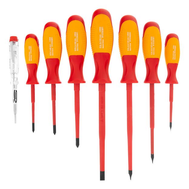 Набор отверток диэлектрических до 1000 В + тестер, 8 шт., PH + SL, CrMo, 2к рукоятка фото 1
