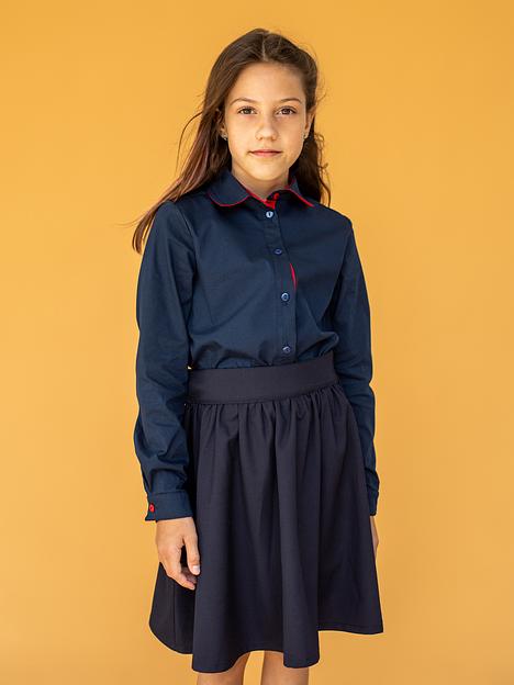 Рубашка с длинным рукавом школьная на девочку KristiKlo синяя с красным ОПТ фото 5