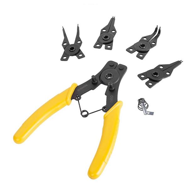 Съемники Deli Съемник стопорных колец 4-в-1 Deli DL104506 150мм, 2 прямых насадки 180 градусов, изогнутая насадка 90 градусов, изогнутая насадка 45 градусов фото 1