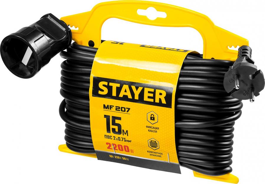 Удлинитель силовой Stayer 55014-15_z01 2x0.75кв.мм 1розет. 15м ПВС пласт.рамка черный фото 3