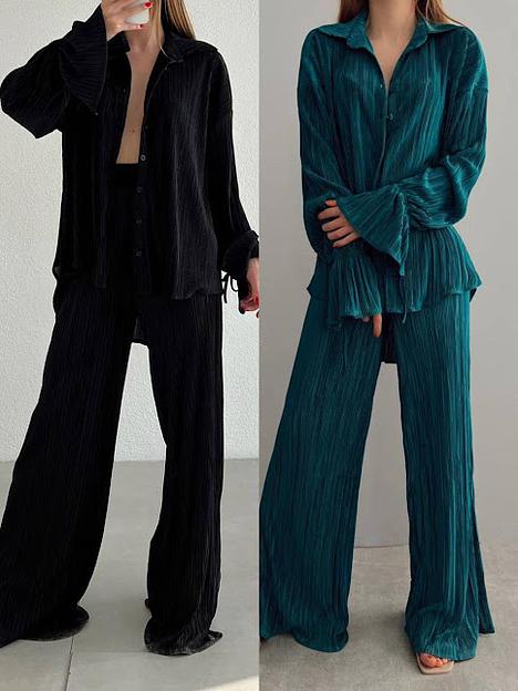 Женский турецкий костюм-пижама Seven плиссированный, чёрный ОПТ фото 2