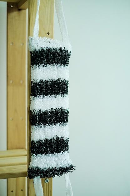 Мочалка вязаная из полипропиленовой нити (110 текс) «Зебра» 42х14 см, махра 15 мм ОПТ фото 2