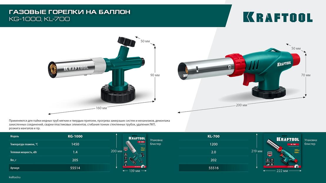 KRAFTOOL KG-1000 цельнометаллическая с пьезоподжигом, газовая горелка на баллон (55514) фото 10