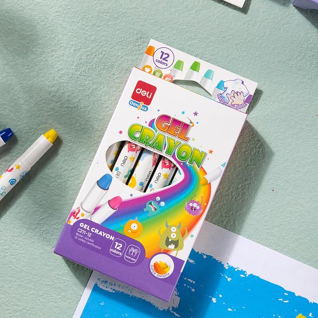 Гелевые мелки Deli EC211-12 круглые 12цв. картон.кор./европод. фото 2