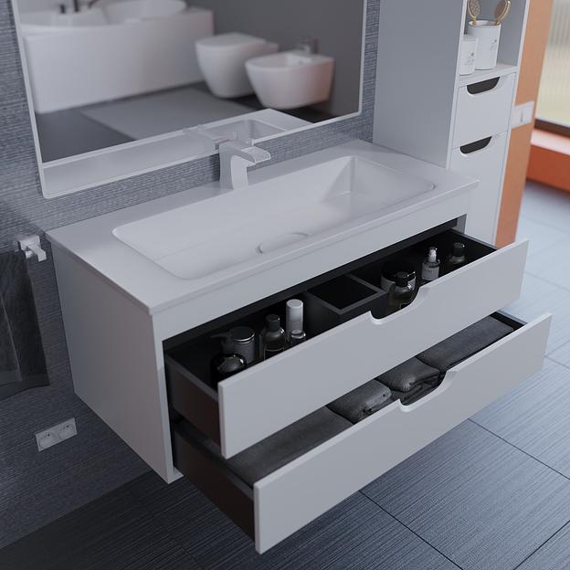 Тумба с раковиной для ванной Uperwood Modul 100 см, подвесная, матовая, белая/графит фото 5