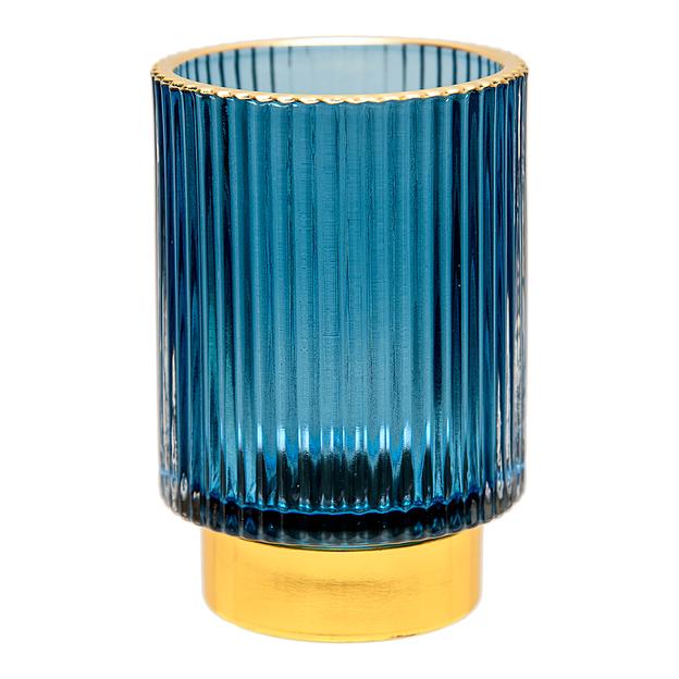 Декоративный подсвечник из цветного рельефного стекла, Д85 Ш85 В130, синий фото 1
