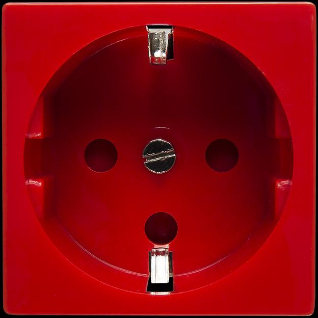 Розетка электрическая 2К+З со шторками и замком (красный) фото 1