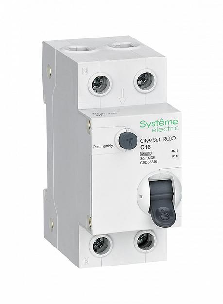 Systeme electric C9D55616 City9 Set Авт. выкл. диф. тока (АВДТ) 1P+N С 16А 4.5kA 30мА Тип-A 230В фото 1