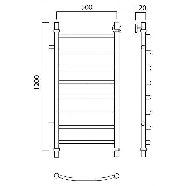 Полотенцесушитель водяной Роснерж Дуга L104001 120x50 с боковым подключением 1000 фото 2