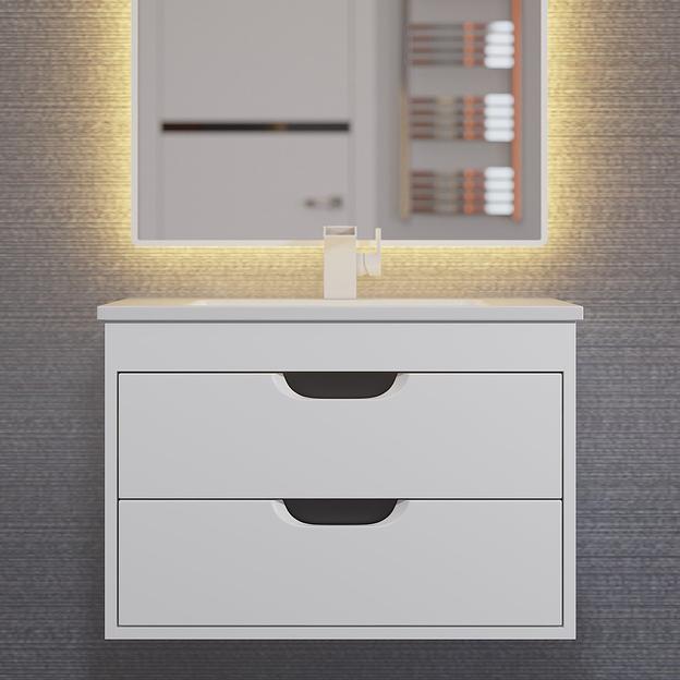 Тумба с раковиной для ванной Uperwood Modul 65 см, подвесная, матовая, белая/графит фото 1