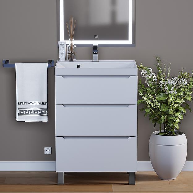 Тумба под раковину для ванной Uperwood Tanos 60 см, напольная, белая, 3 ящика фото 3