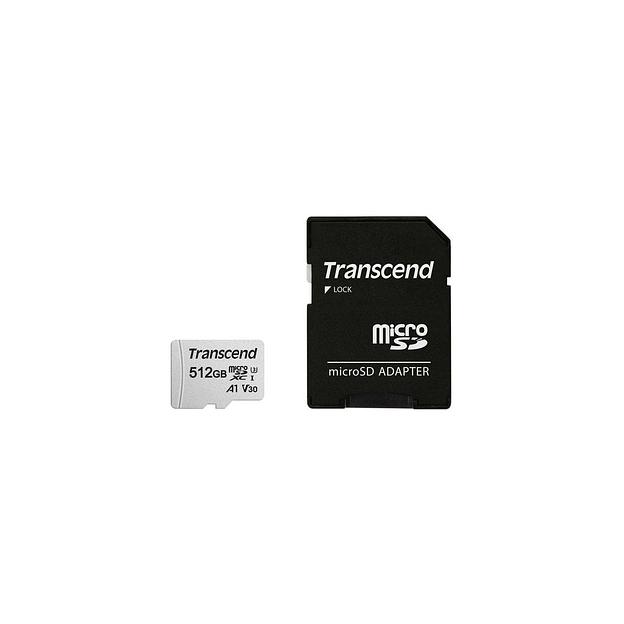 Карта памяти microSDXC UHS-I U3 Transcend 300S 512 ГБ, 100 МБ/с, Class 10, TS512GUSD300S-A, 1 шт., переходник SD фото 1