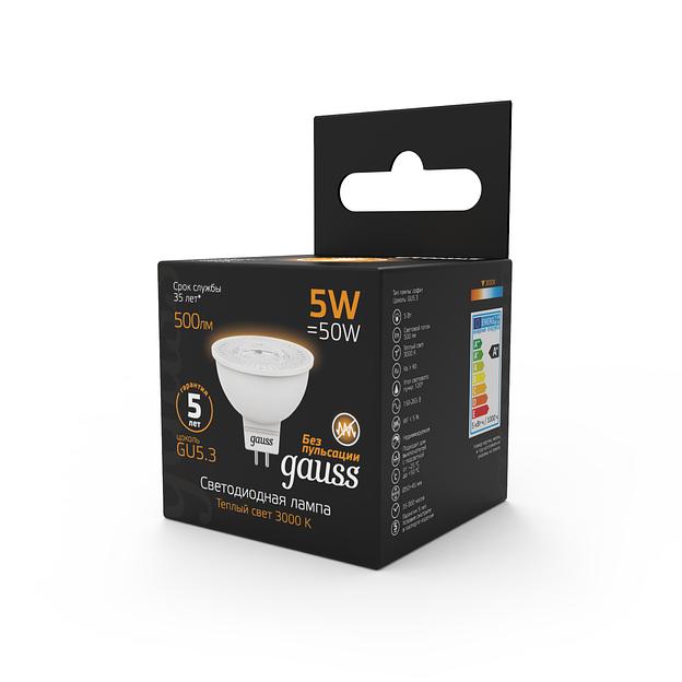 Лампа светодиодная Gauss Black 5Вт цок.:GU5.3 рефлектор 220B 3000K св.свеч.бел.теп. MR16 (упак.:1шт) (101505105) фото 4