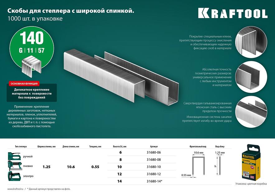 KRAFTOOL скобы тип 140 (G/11/57), 10 мм, калибр 20GA. 1000 шт (31680-10) фото 4