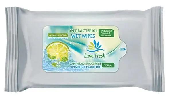 Салфетки влажные Luna Fresh «Антибактериальные» с ароматом лайма 25 шт ОПТ фото 1