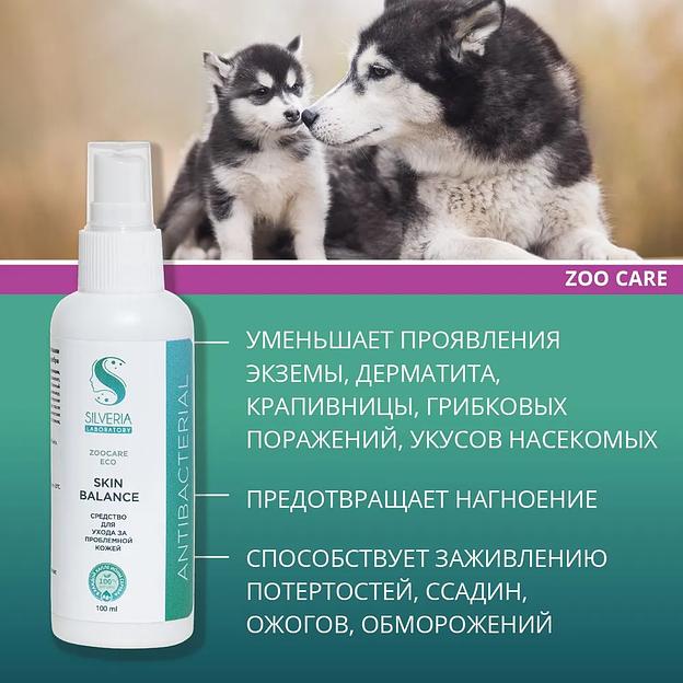 Спрей заживляющий антибактериальный с ионами серебра Silveria Zoo Care «Skin Balance» для проблемной кожи кошек и собак, 100 мл фото 3