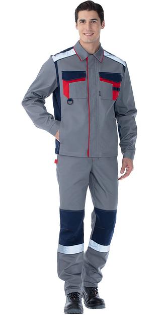 Костюм мужской «Барит», серый с синей и красной отделкой ОПТ фото 2