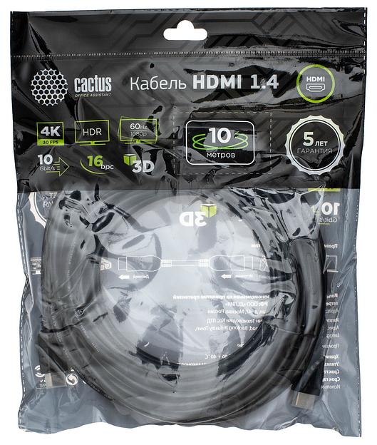 Кабель аудио-видео Cactus CS-HDMI.1.4-10 HDMI (m)/HDMI (m) 10м. Позолоченные контакты черный фото 1