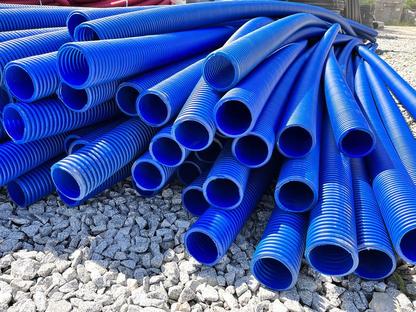 Труба ПНД 90 мм гофрированная двустенная жесткая (6м) Синяя фото 2