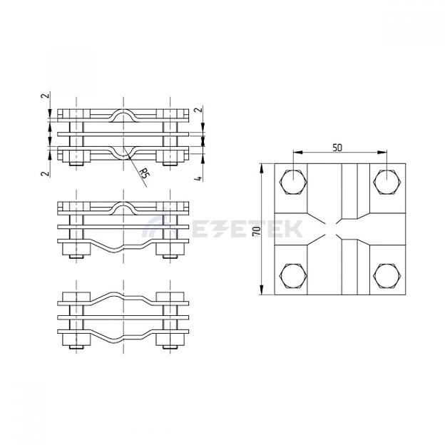 Зажим заземления полоса/пруток - полоса/пруток крестообразный, оцинк. фото 2