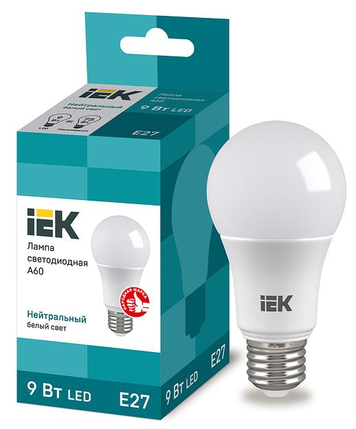 Iek LLE-A60-9-230-40-E27 Лампа светодиодная ECO A60 шар 9Вт 230В 4000К E27 IEK фото 1