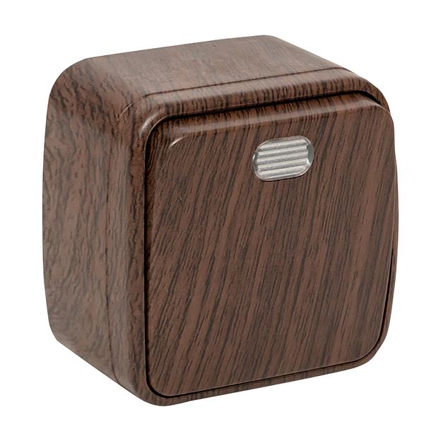 EKF EGV10-121-40 Выключатель 1-клавишный ОП Минск 10А с индикатором тёмное дерево EKF фото 1