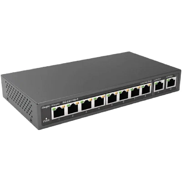 Коммутатор неуправляемый Reyee RG-ES110D-P  8x10/100 PoE  2x10/100 Uplink  PoE 110W фото 1