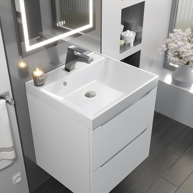 Тумба с раковиной для ванной Uperwood Tanos 50 см, подвесная, матовая, белая фото 2