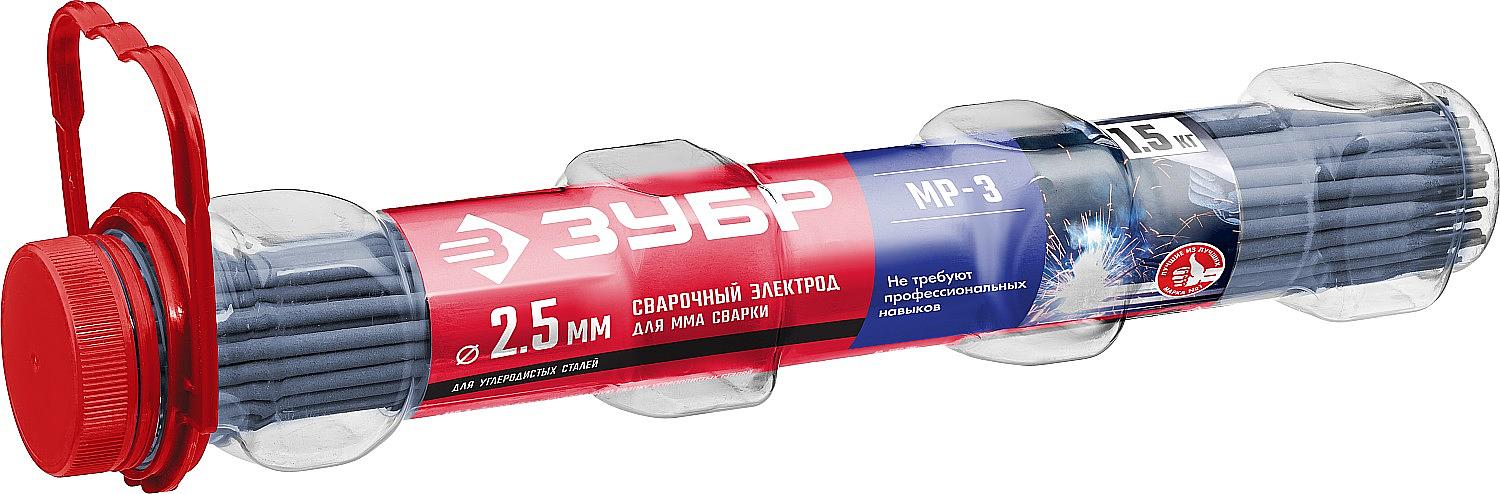 ЗУБР Д 2.5 х 350 мм, 1.5 кг в ПВХ тубе, МР-3 рутиловый, электрод сварочный (40011-2.5) фото 1