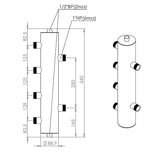 Гидравлический разделитель ECO 60 кВт 2 контура фото 2