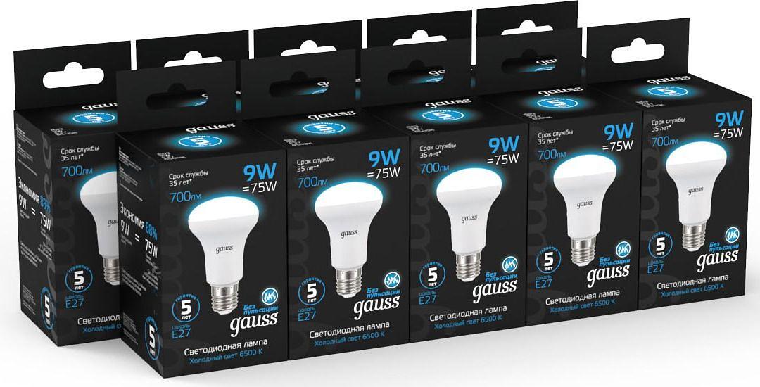 Лампа светодиодная Gauss 106002309 9Вт цок.:E27 рефлек. 150B 6500K св.свеч.бел.хол. R63 (упак.:1шт) фото 6