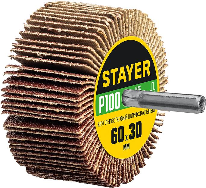STAYER d 60 x 30 мм, P100, на шпильке d 6 мм, круг шлифовальный лепестковый (36608-100) фото 1