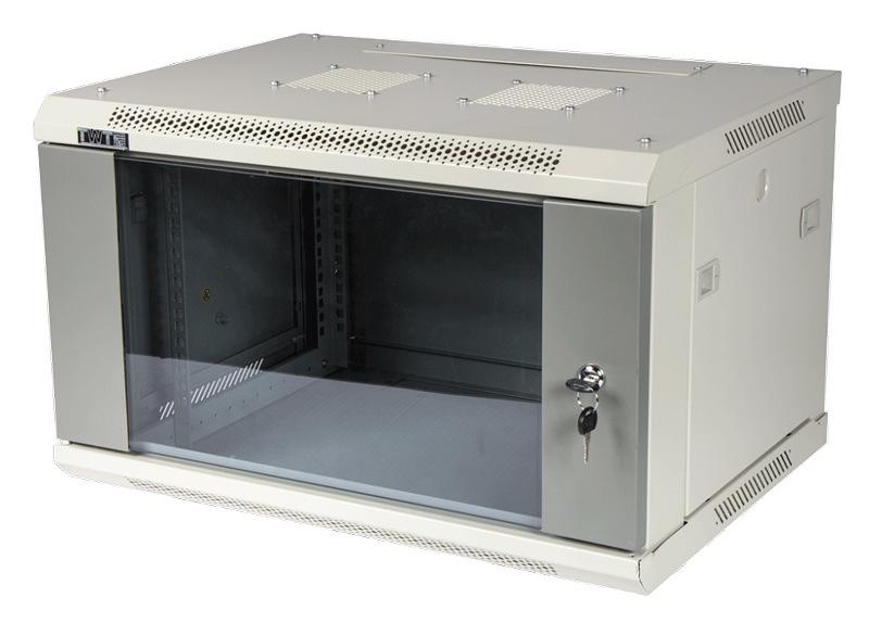 Шкаф коммутационный Lanmaster (TWT-CBWPG-9U-6X4-GY) настенный 9U 600x400мм пер.дв.стекл 60кг серый фото 1