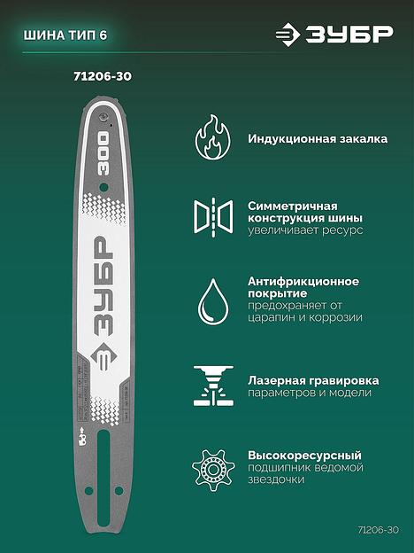 ЗУБР тип 6, 30 см, шаг 3/8″, паз 1.1 мм, 45 звеньев, шина (71206-30) фото 4