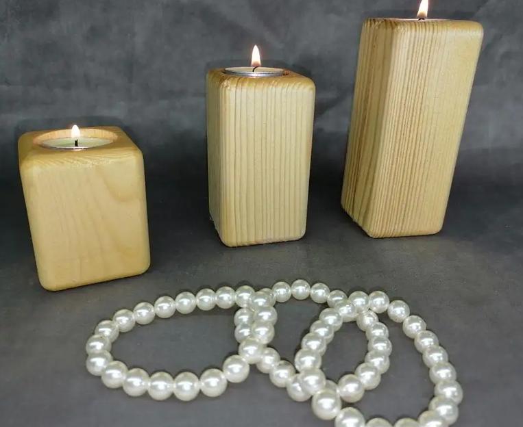 Подсвечники деревянные светлые 3 шт ОПТ фото 1