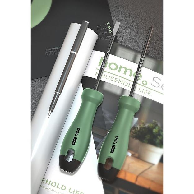 Набор отверток "Home Series Green" Deli HT1004L 4шт SL5x100+SL6x150+PH1x100+PH2x150, эксклюзивный дизайн, рукоятка из высококачественного софттач пластика фото 3