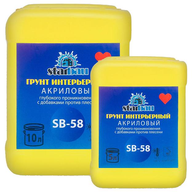 Грунтовка универсальная StarBau SB 58 (с добавками против плесени) 10л фото 1