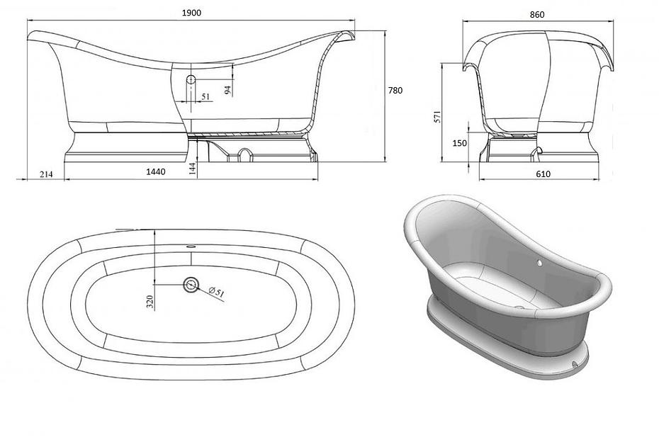 Мраморная ванна Castone «Корсика» на подиуме фото 5