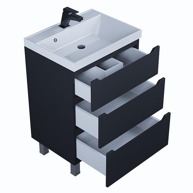 Тумба под раковину для ванной Uperwood Tanos 60 см, напольная, черная матовая, 3 ящика фото 9