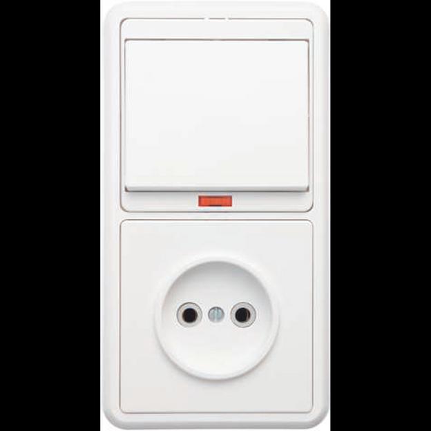 Блок БКВР-214 Бэлла (1-кл. выкл. с инд. + розетка) бел. Кунцево 5817 фото 1