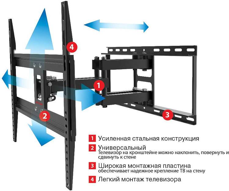 Кронштейн для телевизора Arm Media COBRA-50 черный 26"-55" макс.35кг настенный поворотно-выдвижной и наклонный фото 3