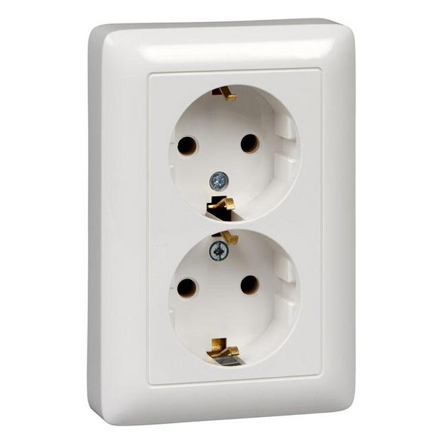 Systeme electric RS16-236-B ХИТ С/У РОЗЕТКА двойная с заземлением без шторок 16А, 250В, БЕЛЫЙ. Россия фото 1