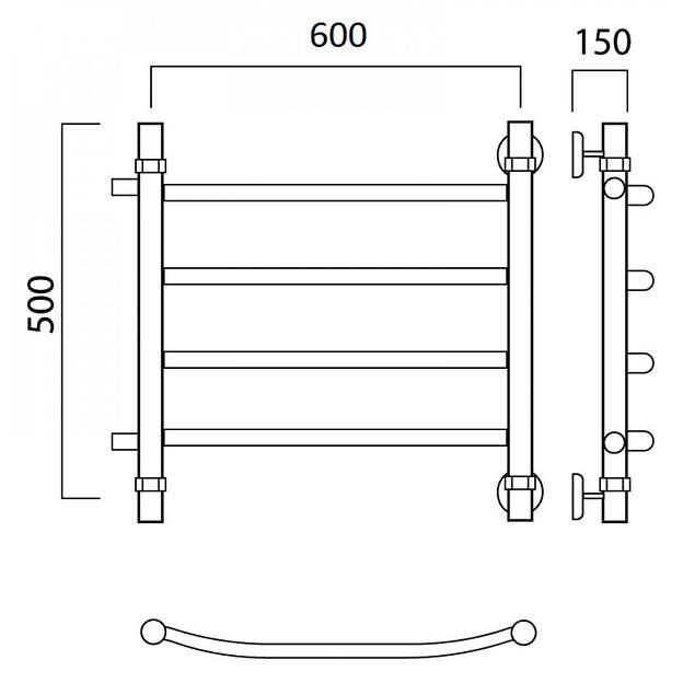 Полотенцесушитель водяной Роснерж Дуга L104001 50x60 с боковым подключением 320 фото 2