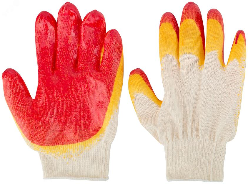 Перчатки вязаные х/б с двойной латексной заливкой наладонника фото 1