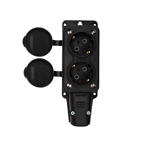 Розетка штепсельная двухместная влагозащ. с/з 16А IP54 каучук Rexant 111-112 фото 6