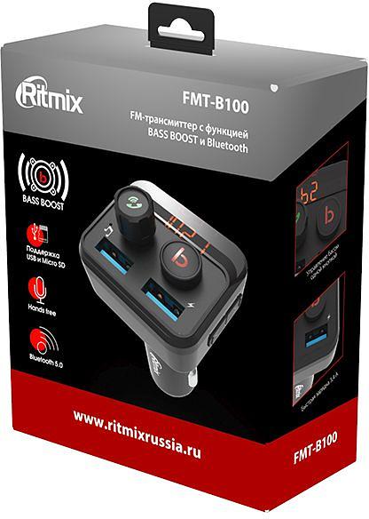 Автомобильный FM-модулятор Ritmix FMT-B100 черный BT USB (80000554) фото 6