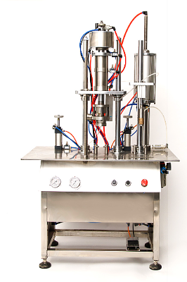 Полуавтоматическая линия для розлива и упаковки в аэрозольные баллончики с применением технологии BOV фото 1