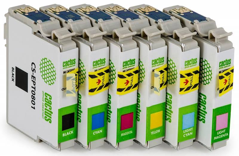 Картридж струйный Cactus CS-EPT0807 черный/желтый/голубой/пурпурный/светло-голубой/светло-пурпурный набор (68.4мл) для Epson St Ph P50 фото 2