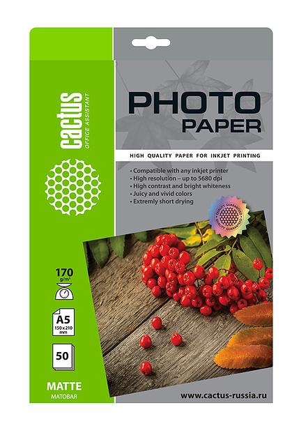 Фотобумага Cactus CS-MA517050 A5/170г/м2/50л./белый матовое для струйной печати фото 1
